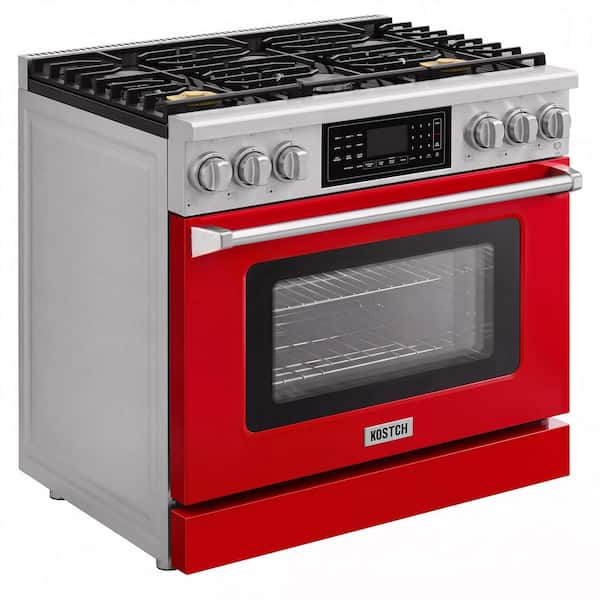 Tilt Panel 36 in. 6 Burners Freestanding Gas Range with 6.2 cu. ft. Self-Cleaning Air Fry Ture Convection Oven in Red
