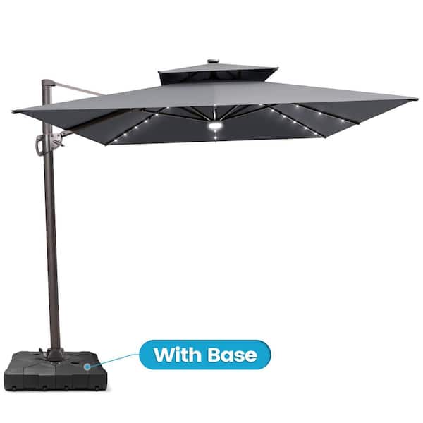Crestlive Products 9 ft. x 11 ft. LED Rectangular Swivel Double Cantilever Tilt Patio Umbrella in Dark Gray with 220 lb. HDPE Base