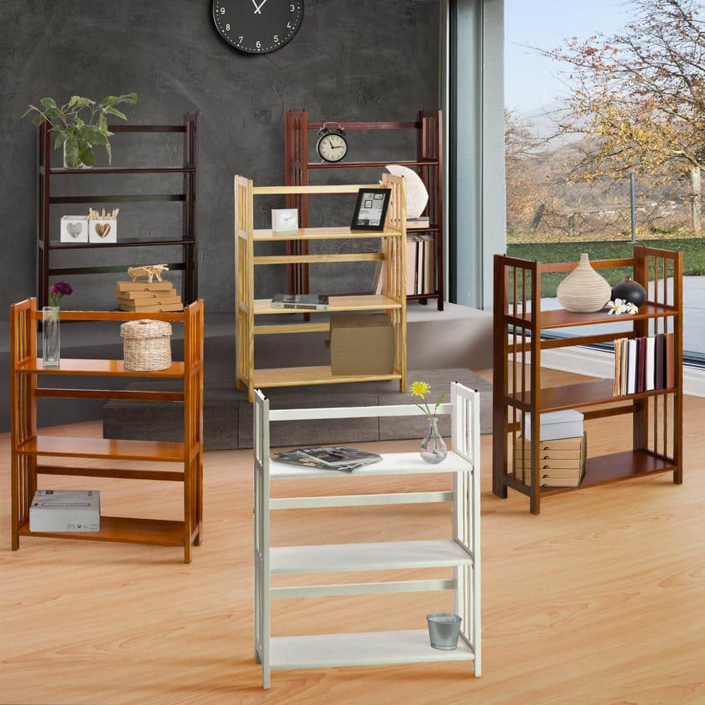 Walnut 3-Shelf Adjustable Folding Stackable Bookcase