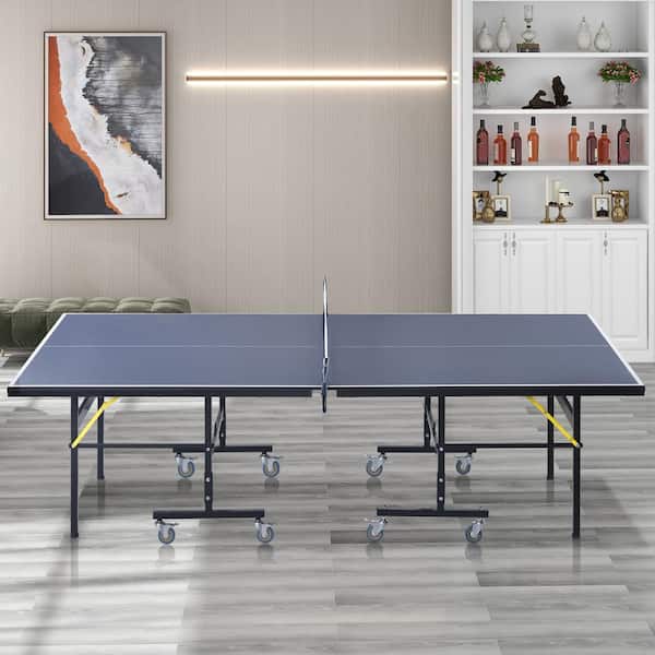 Mini table de ping pong pliable 150x75cm INDOOR bleue, avec 2