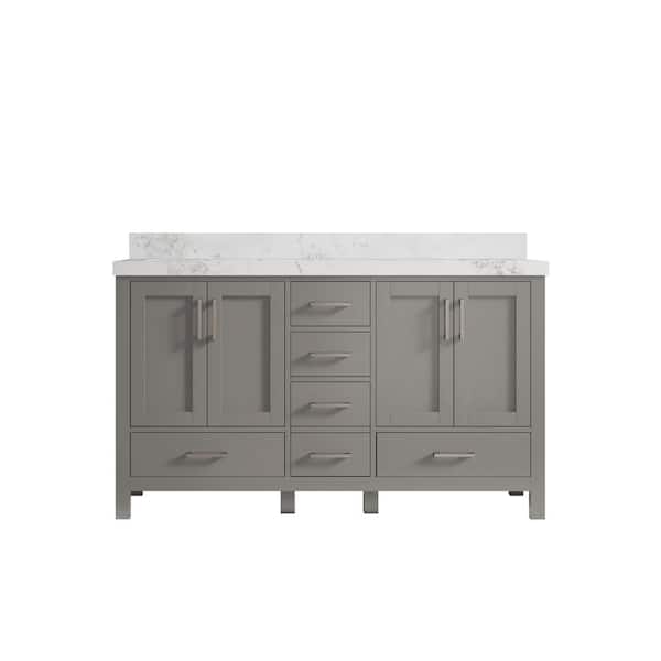 Willow Collections Malibu 60 in. W x 22 in. D x 36 in. H Double Sink Bath Vanity in Gray with 2 in. Calacatta Nuvo Top
