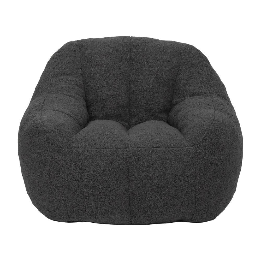 Dark Gray Teddy Large (37.4 in.) Bean Bag with Memory Foam Filler, Ergonomic Backrest & Armrests, Soft Faux Fur for