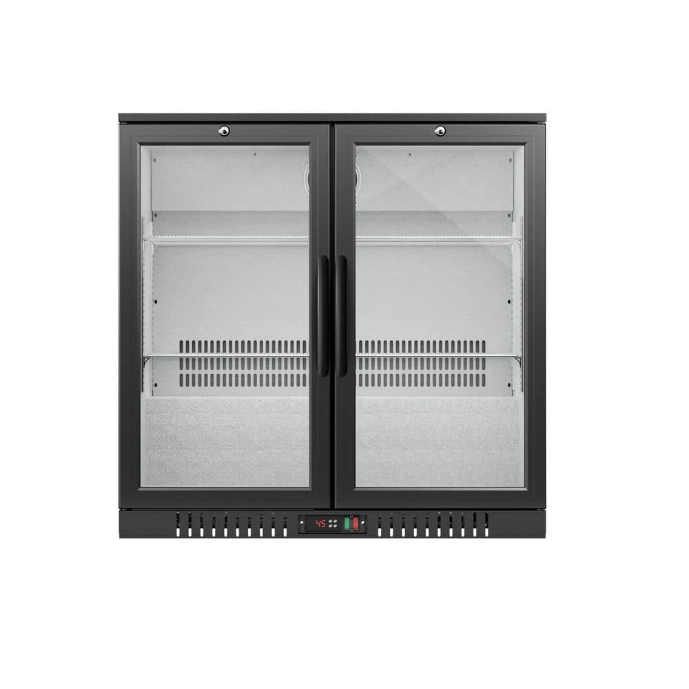 35 in. 7.4 cu. ft. Back Bar Cooler and Refrigerator with 2Glass Swing Doors, LED Lighting and Removable Shelves in Black