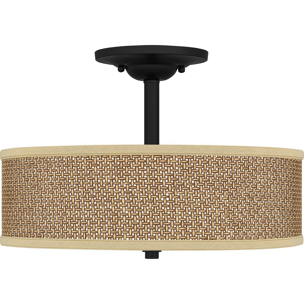 Mystic Black Rattan Drum Semi-Flush Mount Light