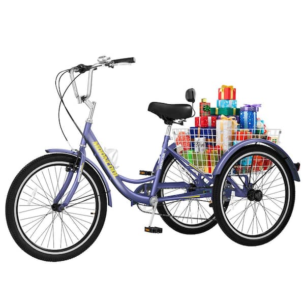 MOONCOOL Tricycle 24 in. 3 Wheel 7 Speed Bikes Cruise Trike with Shopping Basket for Adult Tricycle