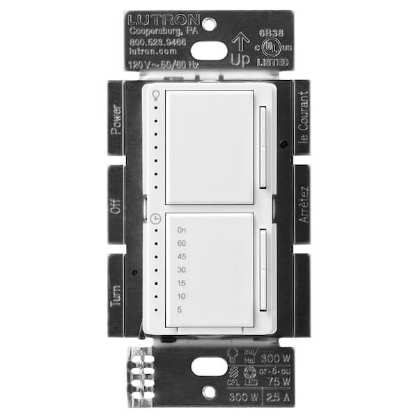 Lutron Maestro LED+ Dual Dimmer and Timer Switch, 75-Watt LED Bulbs/2.5A Fans, Single-Pole, Snow (MACL-L3T251-SW)