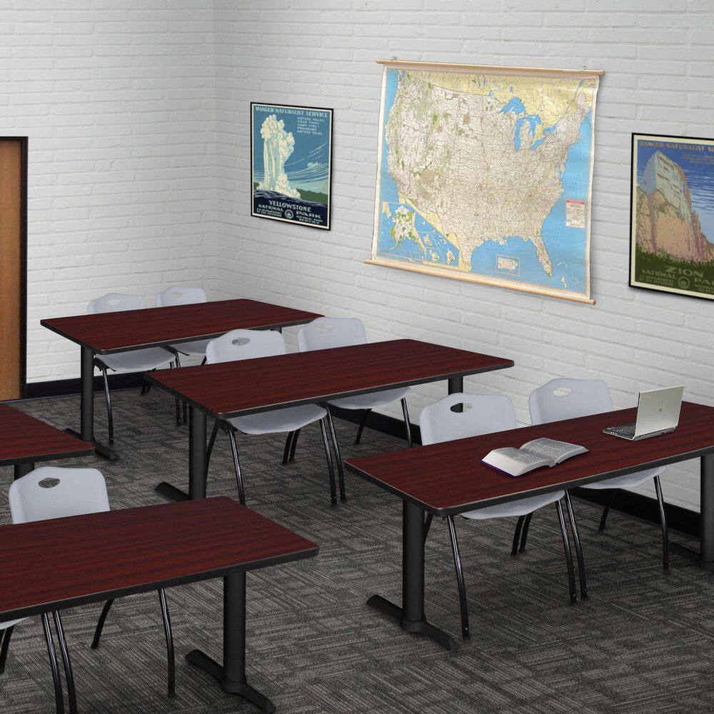 Kobe 66 in. x 24 in. Mahogany T-Base Training Seminar Table Desk, 2 M Stack Chairs-Grey price history on PriceWatchPro
