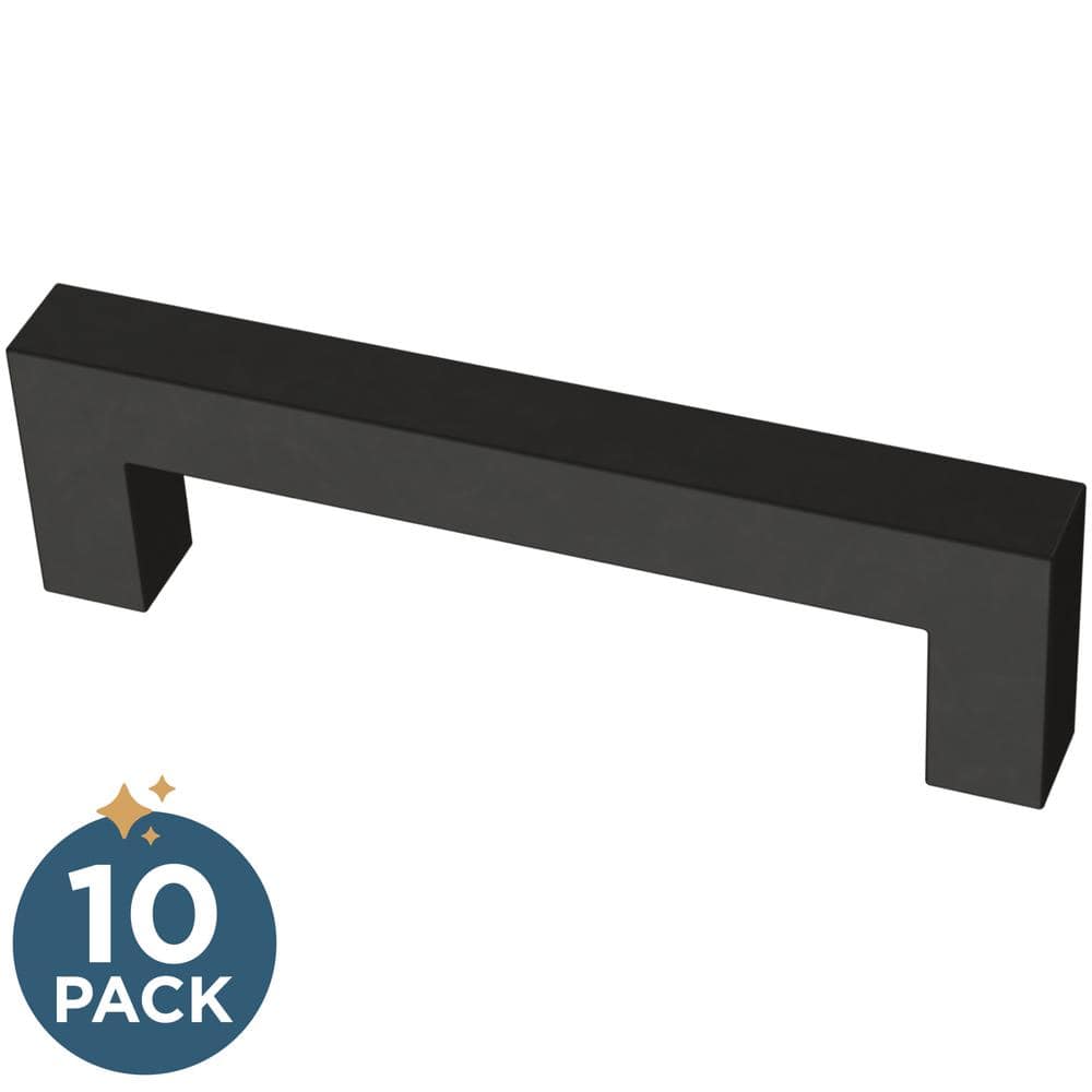10-Pack Simple Modern Square 3-3/4 in. (96 mm) Modern Matte Black Cabinet D