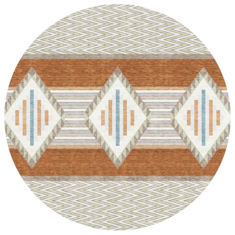 Chantille Machine Washable Indoor/Outdoor Abstract ACN2994 Paprika 8 ft. x 8 ft. Round Rug price history on PriceWatchPro