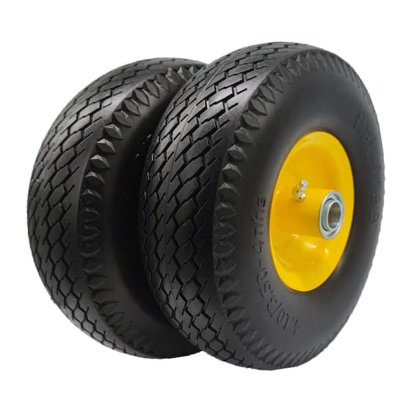 Ogracwheel 10 in. Flat Free Tire 4.10/3.50-4 with 3/4 and 5/8 Bearings, 2.2 in. Offset Hub (Set of 2)