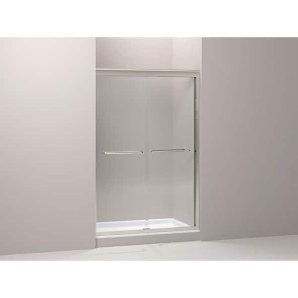 KOHLER Fluence 45-48 in. W x 71 in. H Semi-Frameless Sliding Shower Door in Brushed Nickel with 3/8 in. Thick Clear Glass