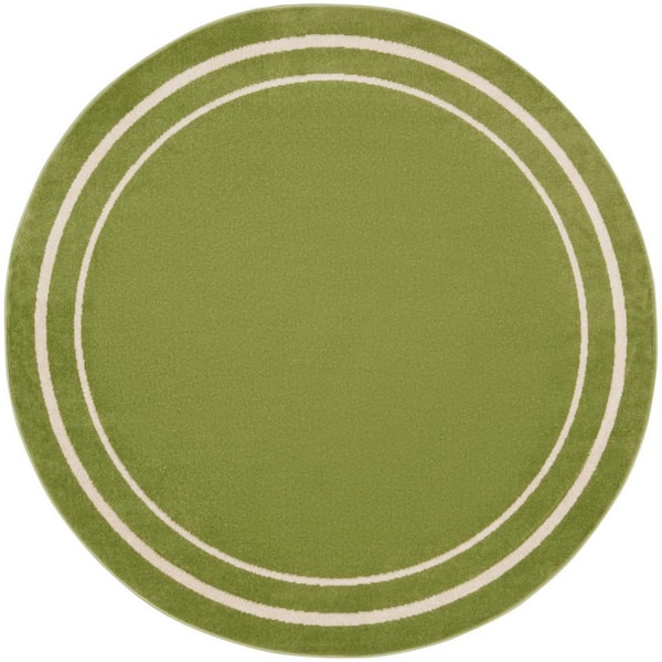 Nourison Essentials Green Ivory 8 ft. x 8 ft. Round Solid Contemporary Indoor/Outdoor Area Rug