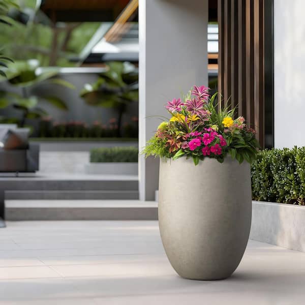 17 in. Large Light Gray(Enhanced Interior) Concrete Round Planter / Pot with Drainage Holes