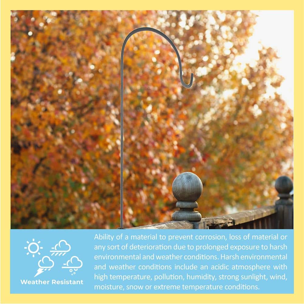 Adjustable Black Metal Deck Rail Shepherd's Hook