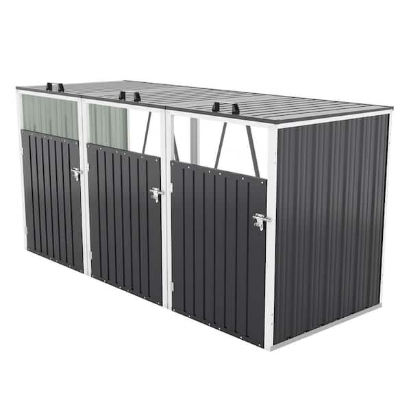 8 ft. W x 2.7 ft. D Dark Gray Metal Garbage Bin Shed with Lockable Doors & Waterproof Lid Chain (21.6 sq. ft. )