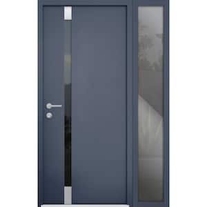 6777 46 in. x 80 in. Right-Hand/Inswing Tinted Glass Gray Graphite Steel Prehung Front Door with Hardware