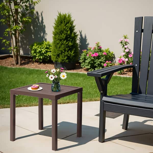 Brown 15.7 in. Square Metal Outdoor Side Small Table 1-Piece