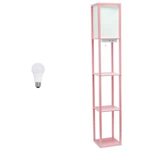 62.5 in. Light Pink Modern 3-Tier Column Floor Lamp with Charging Ports and Outlet for LivingRoom with LED Bulb Included