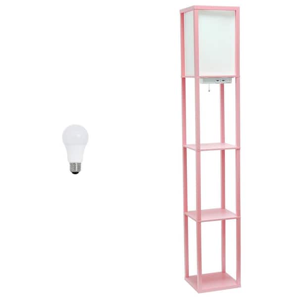 Creekwood home 62.5 in. Light Pink Modern 3-Tier Column Floor Lamp with Charging Ports and Outlet for LivingRoom with LED Bulb Included