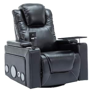 Black Home Theater 270° Swivel PU Power Recliner with Surround Sound, Removable Tray Table and Hidden Storage