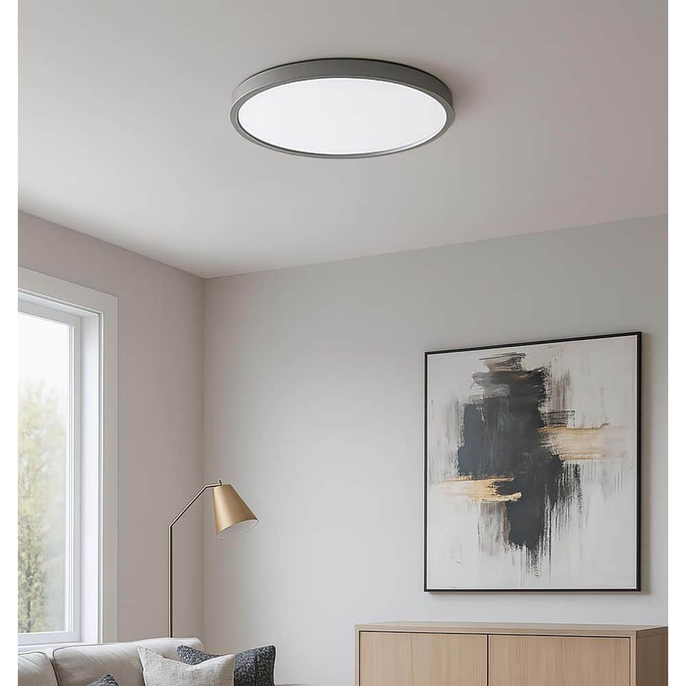 AFX Edge Round Large Satin Nickel Outdoor Flush Ceiling Light 1