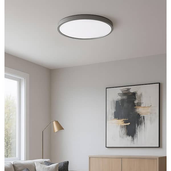 AFX Edge Round Large Satin Nickel Outdoor Flush Ceiling Light 1