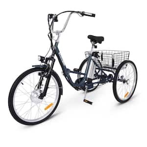 24 in. Adult Electric Tricycle, 250W 3-Wheel Foldable Electric Bike with Removable Battery, Gray