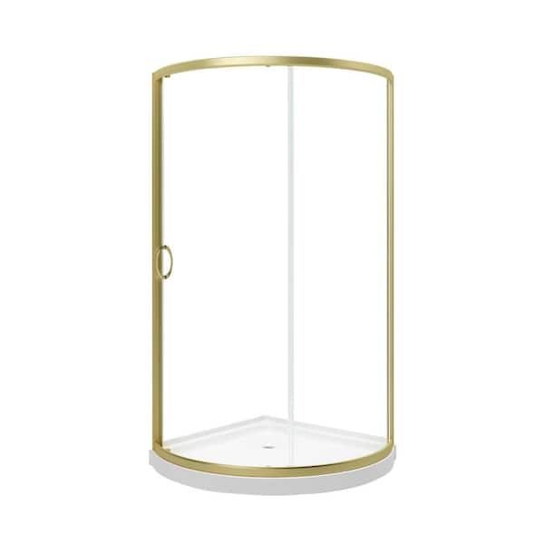 40in. L x 40in. W x 77in.H Shower Insert Kit w/Base & Door Corner Drain and Sliding Framed Shower Door in Brushed Gold