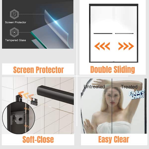 56 to 60 in. W x 58 in. H Sliding Framed Tub Door in Matte Black with Clear Glass