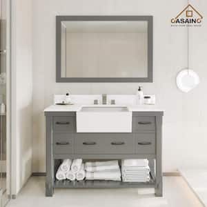 48 in. W x 21 in. D x 35 in. H Single Sink Freestanding Bath Vanity in Gray with White Quartz Top [Free Faucet]