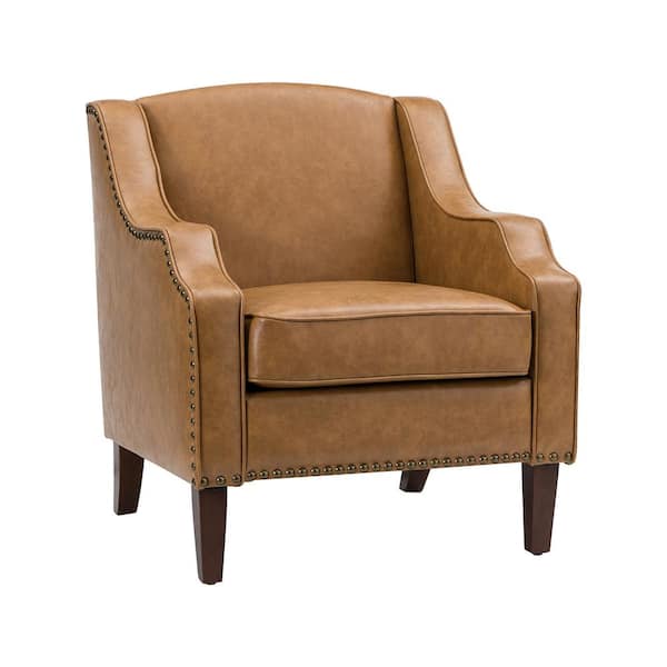 JAYDEN CREATION Mornychus Camel Vegan Leather Armchair with Nailhead Trim