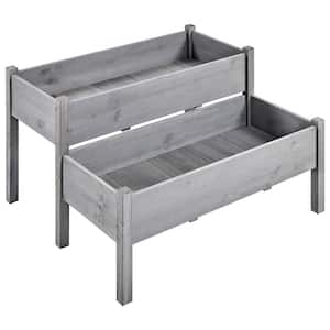 47 in. L x 41 in .W x 29.5 in. H 2-Tier Elevated Planting Box Twin Beds with Legs for Garden Yard, Gray