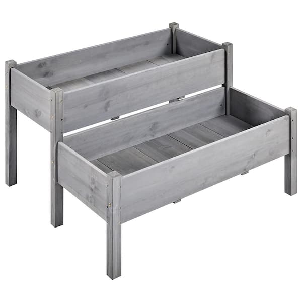 Yaheetech 47 in. L x 41 in .W x 29.5 in. H 2-Tier Elevated Planting Box Twin Beds with Legs for Garden Yard, Gray