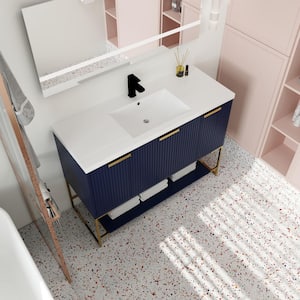 Simply 47.2 in. W x 18.1 in. D x 35.0 in. H Freestanding Bath Vanity in Blue with White Resin Top