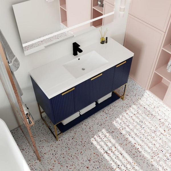 Simply 47.2 in. W x 18.1 in. D x 35.0 in. H Freestanding Bath Vanity in Blue with White Resin Top