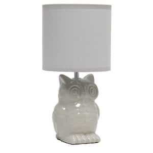 12.8 in. Gray Tall Contemporary Ceramic Owl Bedside Table Desk Lamp with Matching Fabric Shade