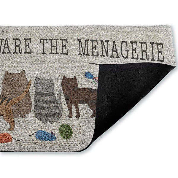 Beware the Menagerie Beige 18 in. x 30 in. Polyester Non-Slip Outdoor Door Mat