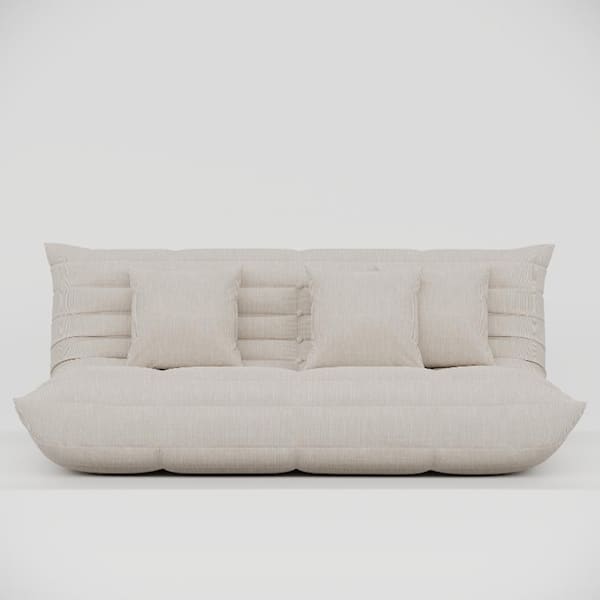 BYBLIGHT 70 in. W Armless Velvet Frosted Corduroy Rectangle 3-Piece Lazy Floor Sofa with 3-Pillow in Beige