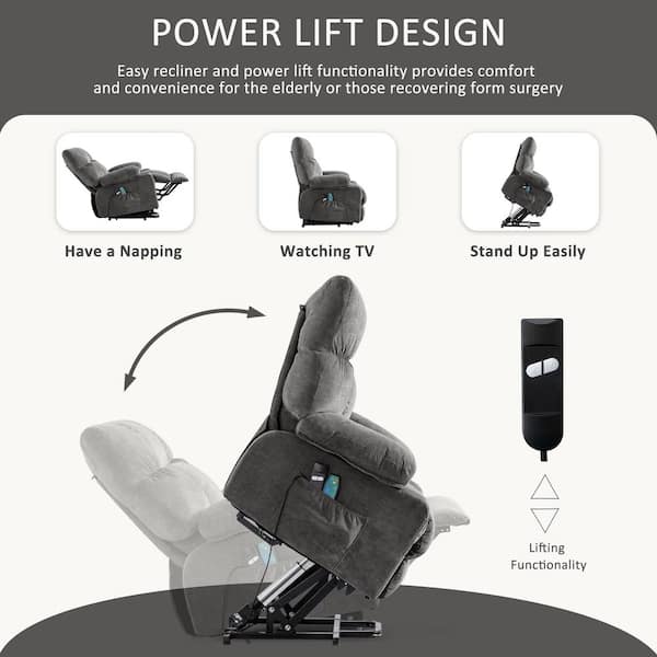 Z-joyee Gray Polyester Recliners Power Lift Recliner Chair
