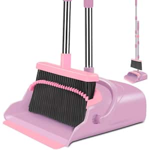 Extendable Stainless Steel Broom and Dustpan Set with Non-Slip Handle, Pink