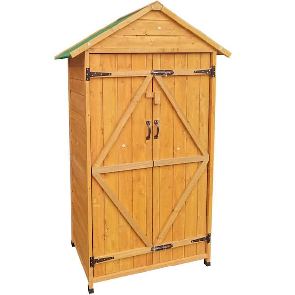ToolCat 3.4 ft. W x 1.9 ft. D Wood Shed Big Spire Tool Storage with 2 Shelves for Backyard Garden, Natural Color (6.46 sq.ft.)