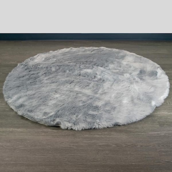 Aurora Grey 4 ft. Wide Round Faux Fur Area Rug