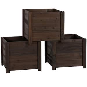 16 in. W x 16 in. D x 14 in. H Brown Wooden Large Square Planter (3-Pack)