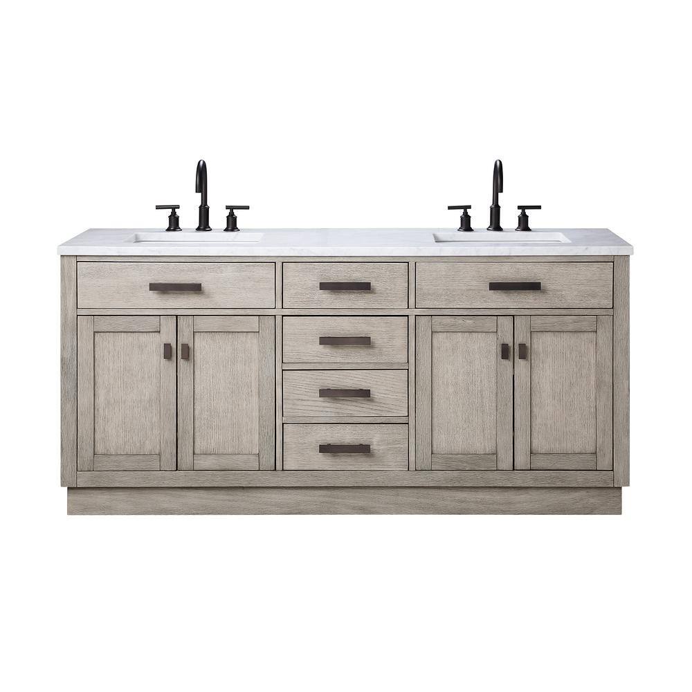 Gray Double Freestanding Bathroom Vanity with Marble Top