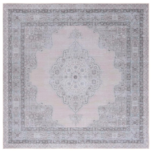 SAFAVIEH Tucson Beige/Light Green 6 ft. x 6 ft. Machine Washable Border Floral Square Area Rug