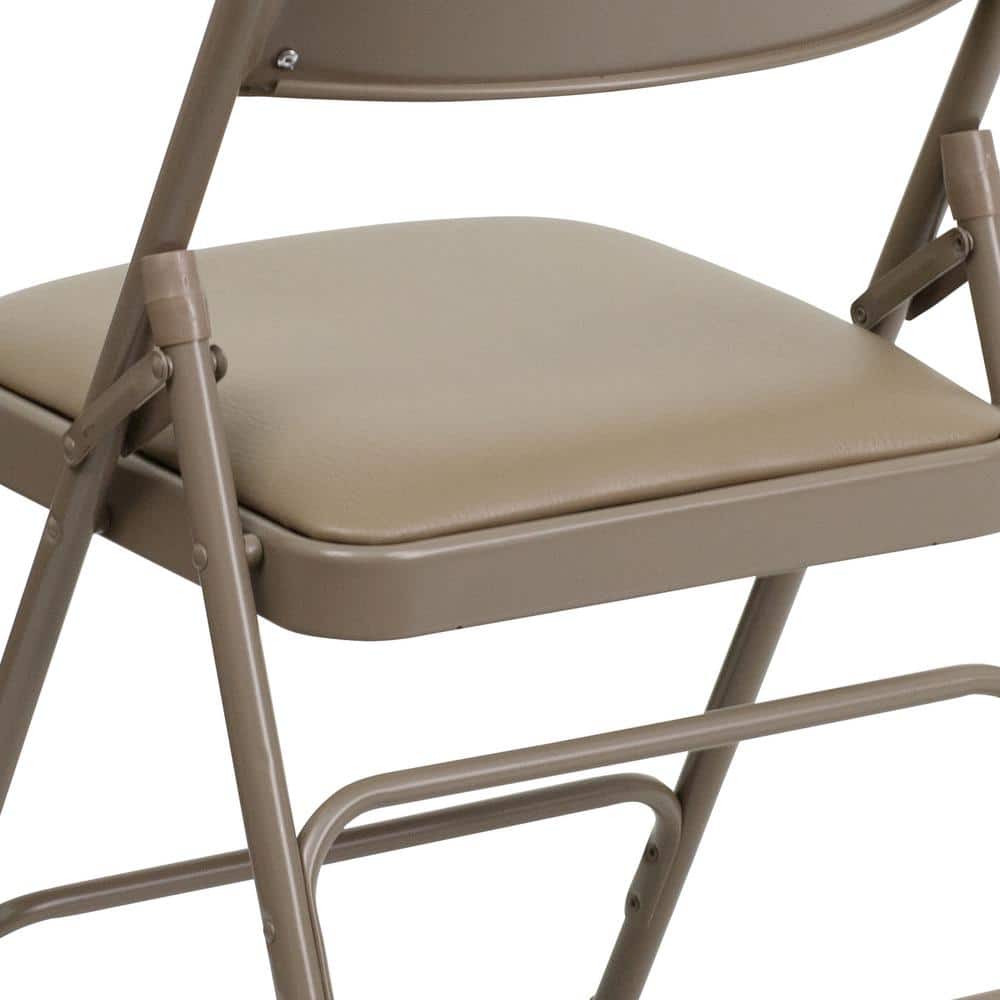 Flash Furniture HERCULES Series Curved Triple Braced & Double Hinged Beige Vinyl Metal Folding Chair