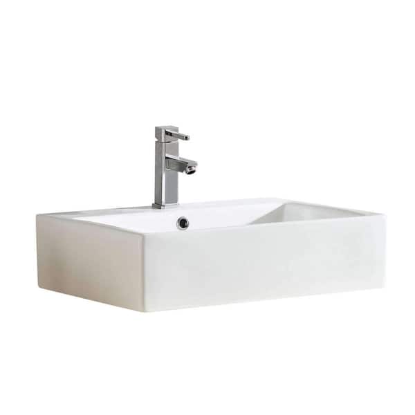 FINE FIXTURES 23" L in x 17" W in Modern White Vitreous China Rectangular Vessel Sink