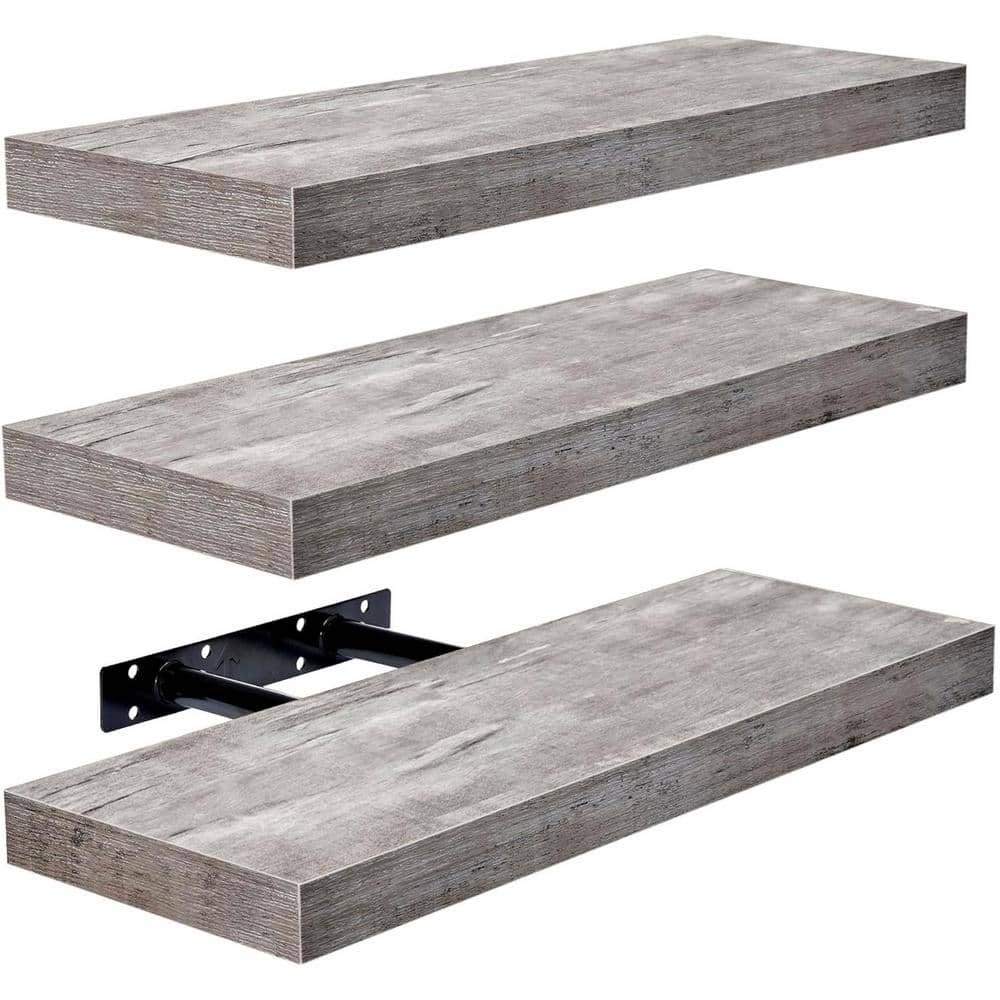 16.25 in. W x 5.5 in. D Grey Wood Decorative Wall Shelf (3-Pieces)