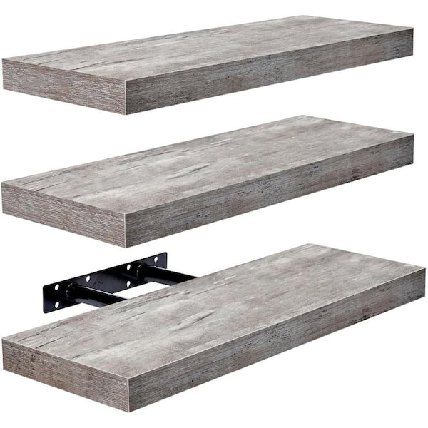 16.25 in. W x 5.5 in. D Grey Wood Decorative Wall Shelf (3-Pieces)