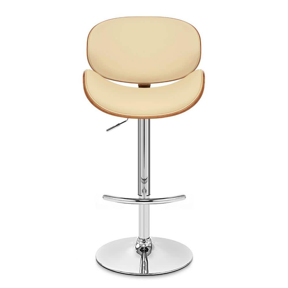 Contemporary Cream Leather Swivel Bar Stool with Chrome Finish